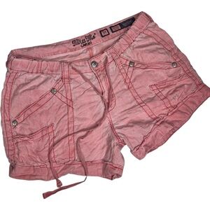 Miss Me Y2K coral Cargo Shorts 100% Linen M | Rhinestone Embellished Pockets